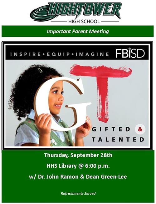 HHS GT Parent Night - 9/28 @ 6PM